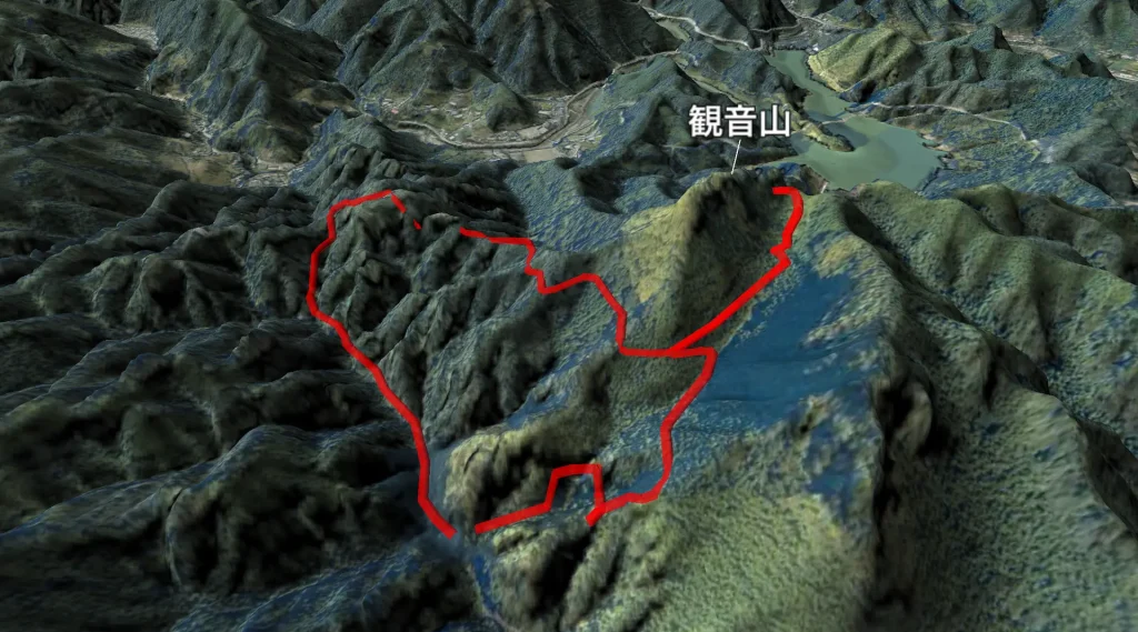 埼玉県秩父郡小鹿野町観音山の登山コース3D図