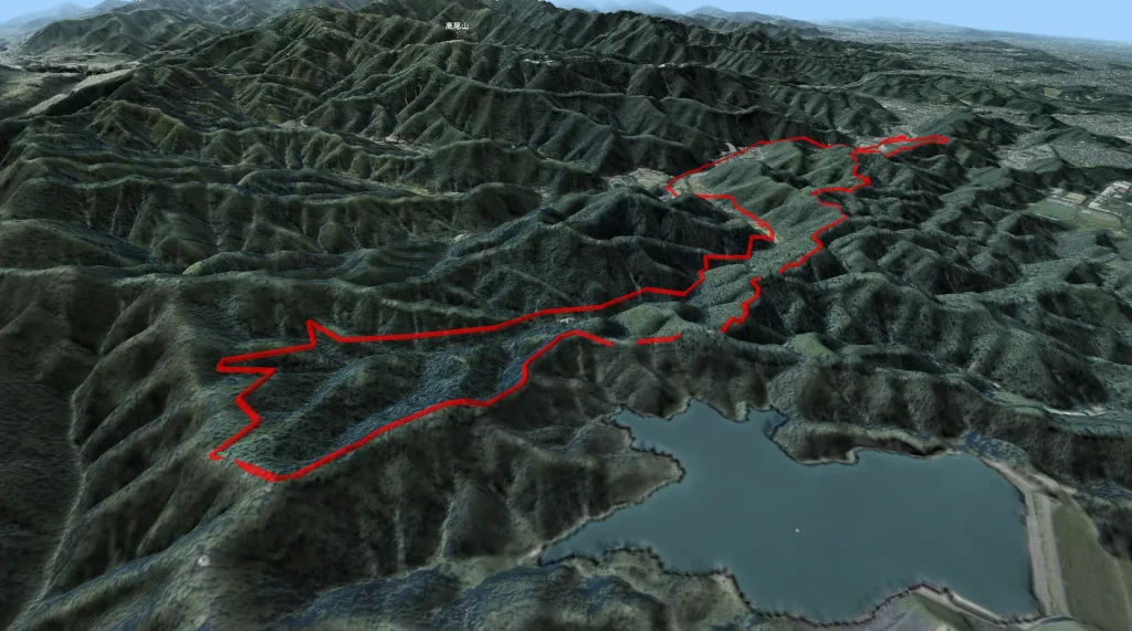 東京都八王子市の草戸山の登山コース3D図