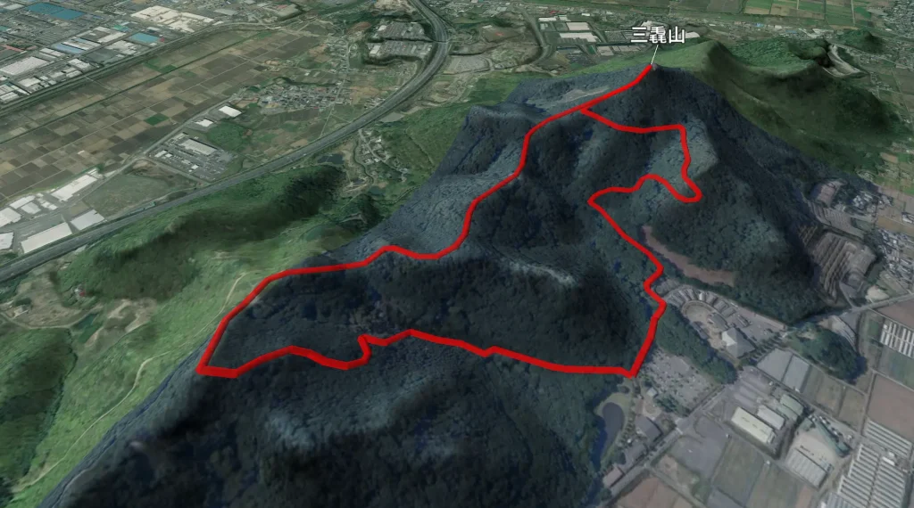 三毳山 中岳 登山コース3D図