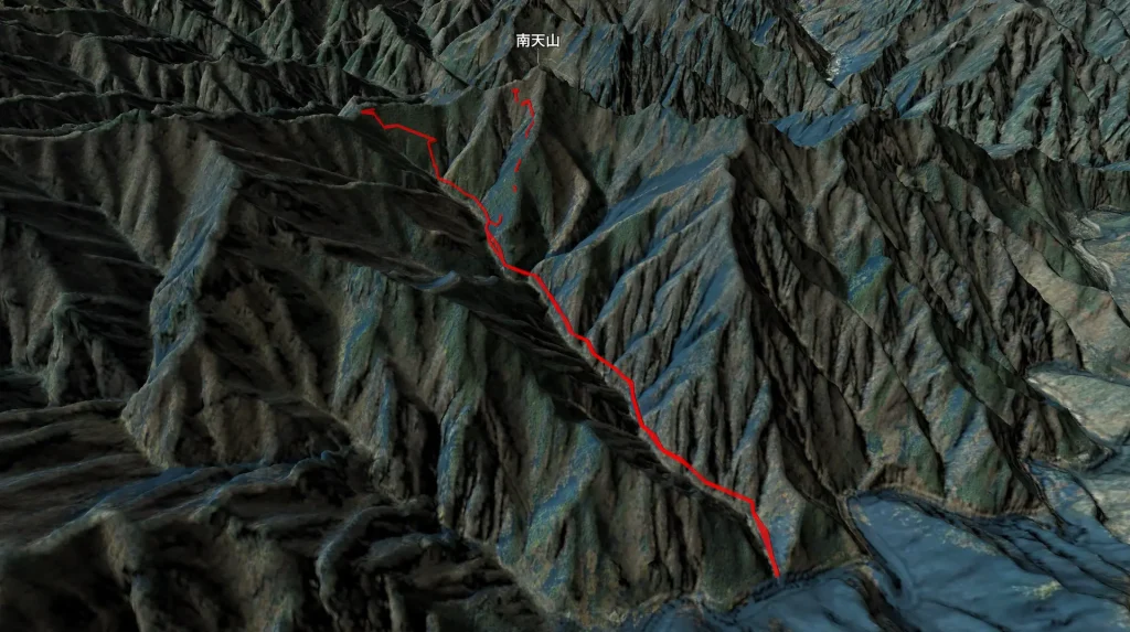 埼玉県秩父市南天山の登山コース3D図