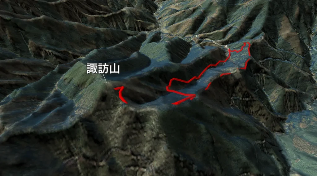 埼玉県秩父郡小鹿野町志賀坂諏訪山の登山コース3D図