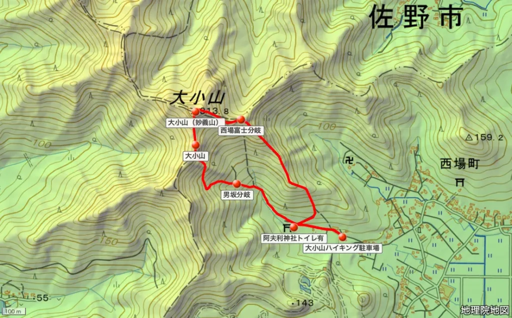 大小山の登山コース地形図