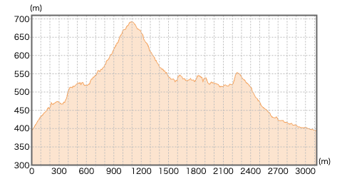 埼玉県秩父郡小鹿野町観音山の登山コース断面図
