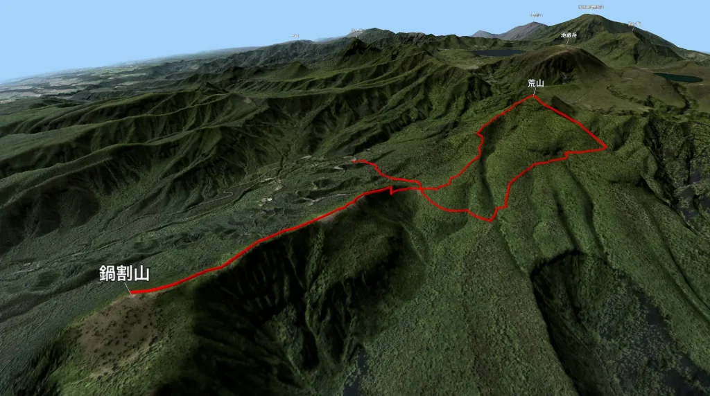 群馬県前橋市の鍋割山の登山コース3D図