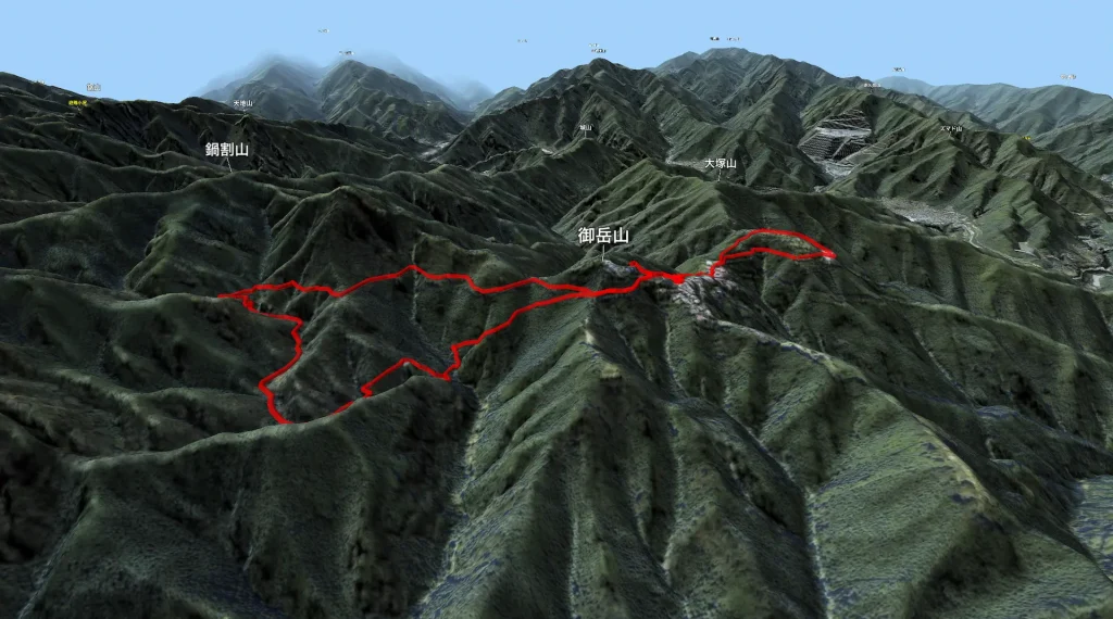 東京都青梅市の御岳山の登山コース３D図