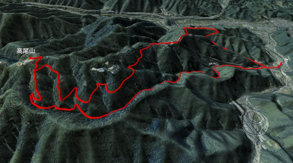 東京都八王子市高尾山の登山コース3D図