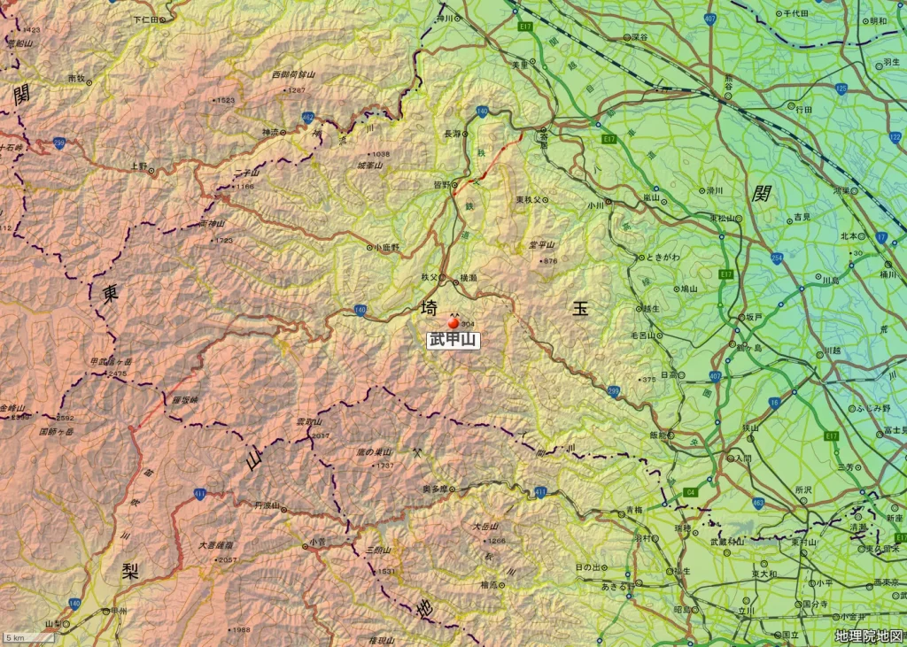 埼玉県秩父郡横瀬町の武甲山の位置