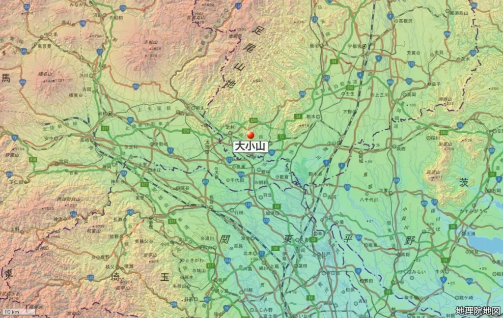 栃木県足利市の大小山の位置