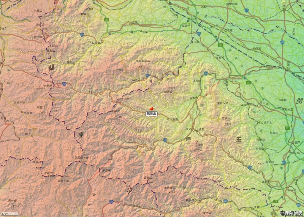 埼玉県小鹿野町の観音山の位置