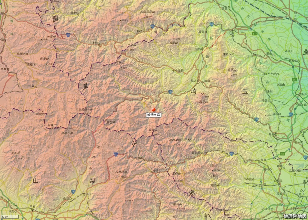 埼玉県秩父市の妙法ヶ岳の位置