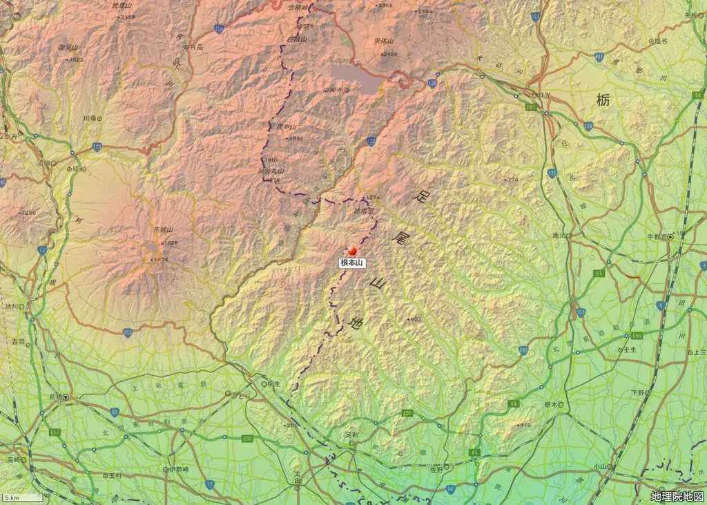 群馬県桐生市根本山の位置