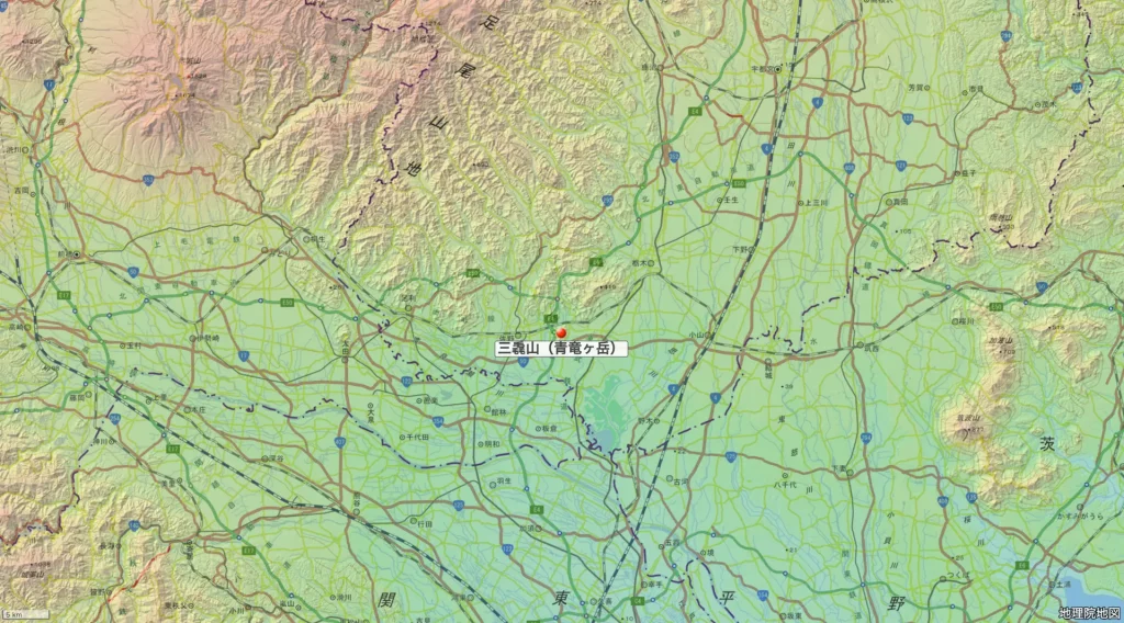 栃木県佐野市の三毳山の位置