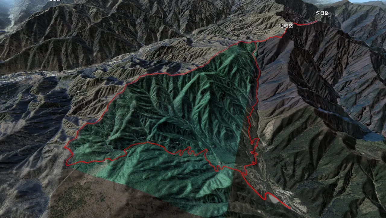 栃木県鹿沼市行者岳・地蔵岳・夕日岳の登山コース3D図