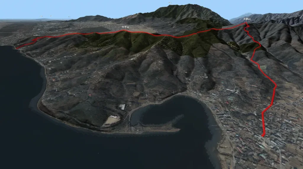 山梨県石割山登山コース3D図