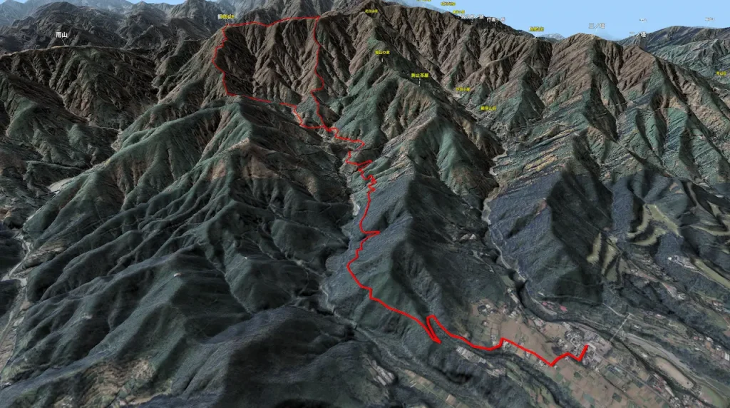 神奈川県鍋割山登山コース3D図