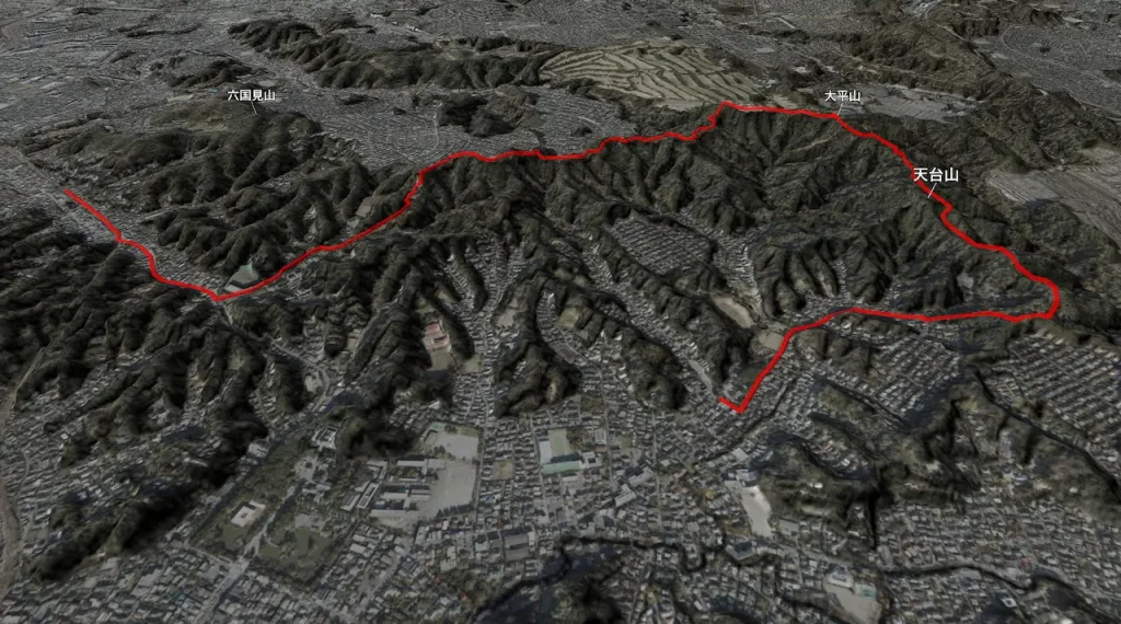 神奈川県大平山登山コース３D図