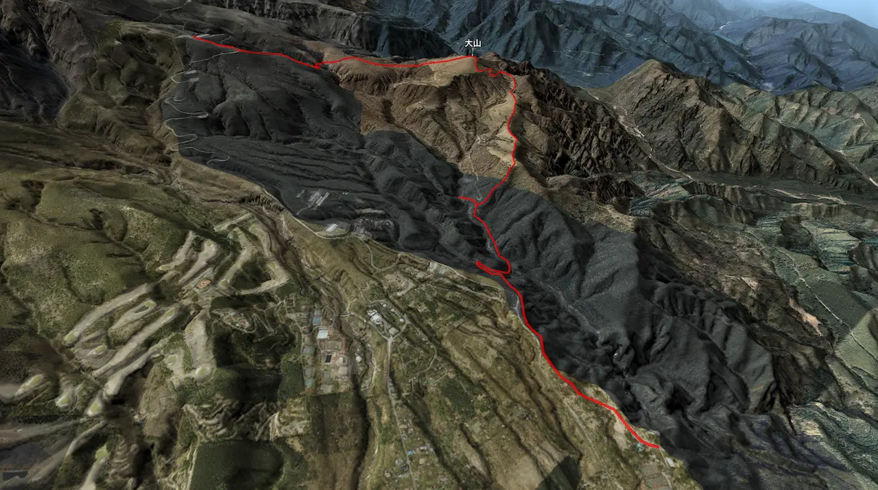 栃木県大山の登山コース3D図