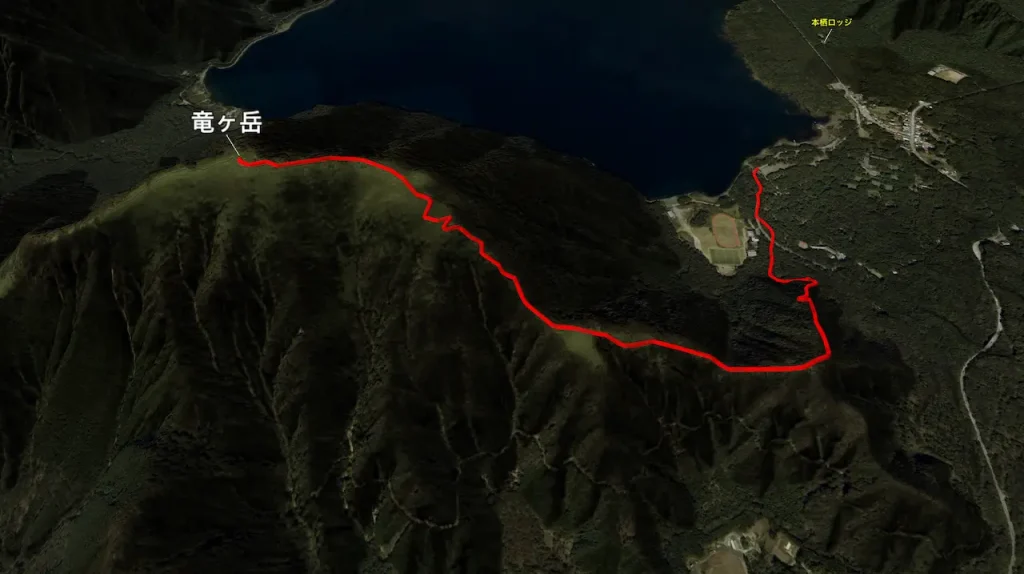 山梨県竜ヶ岳の登山コース3D図