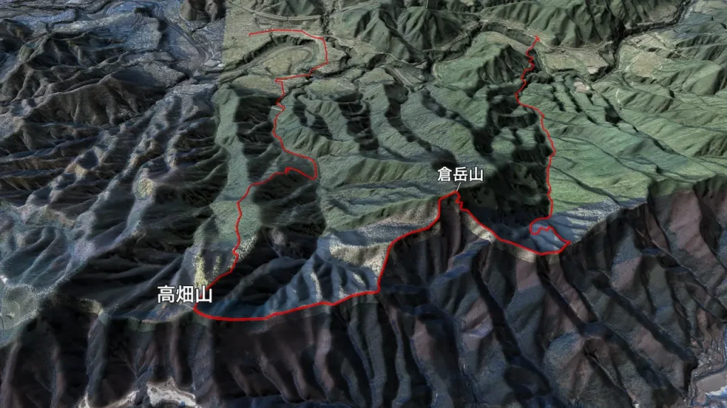 山梨県高畑山・倉岳山の登山コース3D図