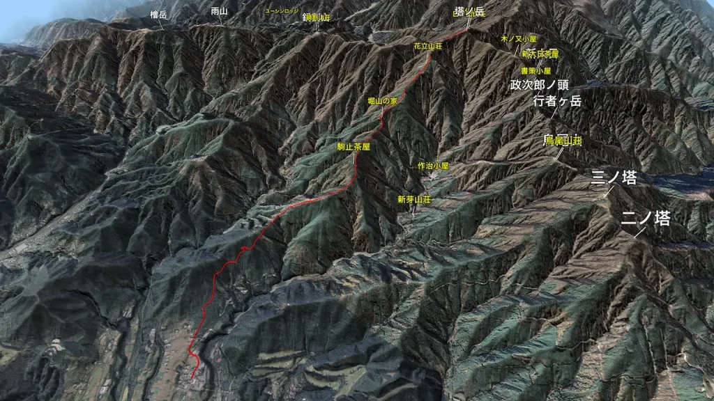 神奈川県塔ノ岳登山ルート3D図