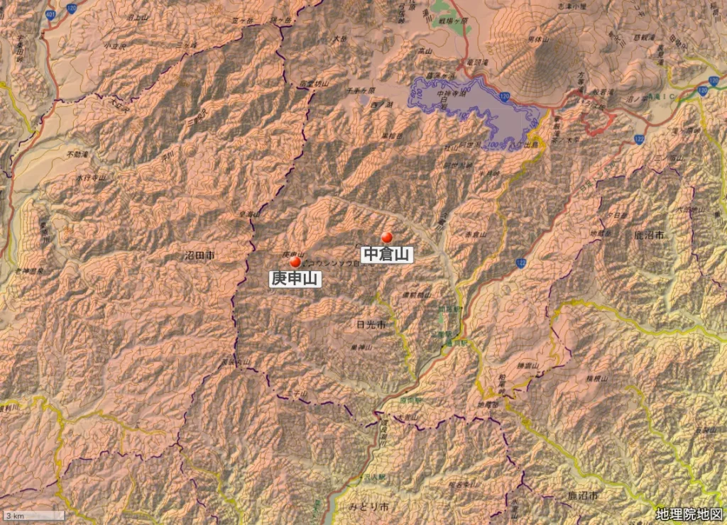 栃木県中倉山の位置