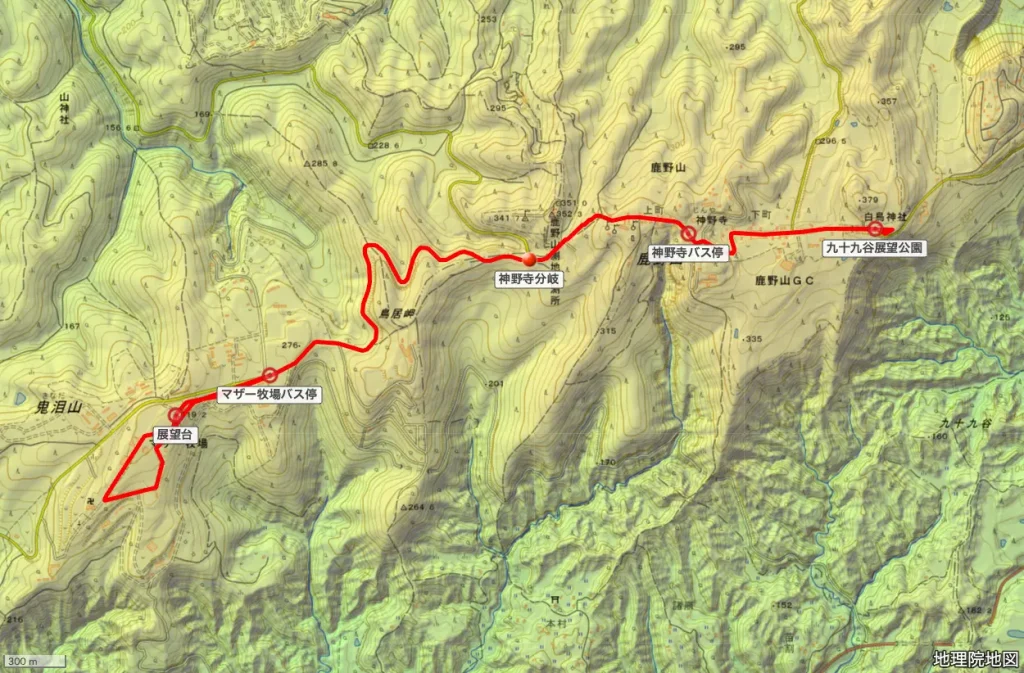 千葉県鹿野山の登山コース地形図