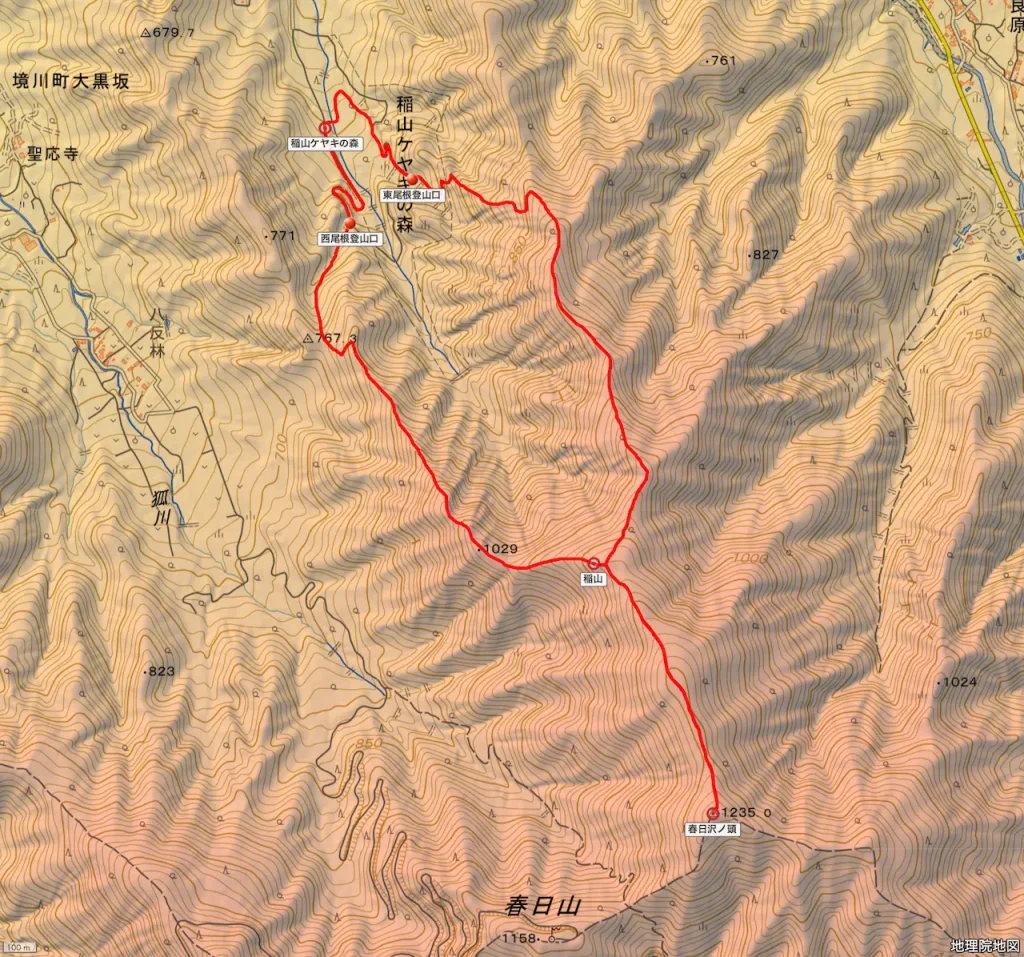 山梨県春日沢ノ頭の登山コース3D図