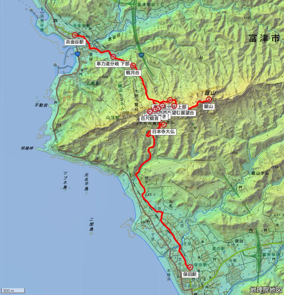 千葉県鋸山の登山コース地形図 広域