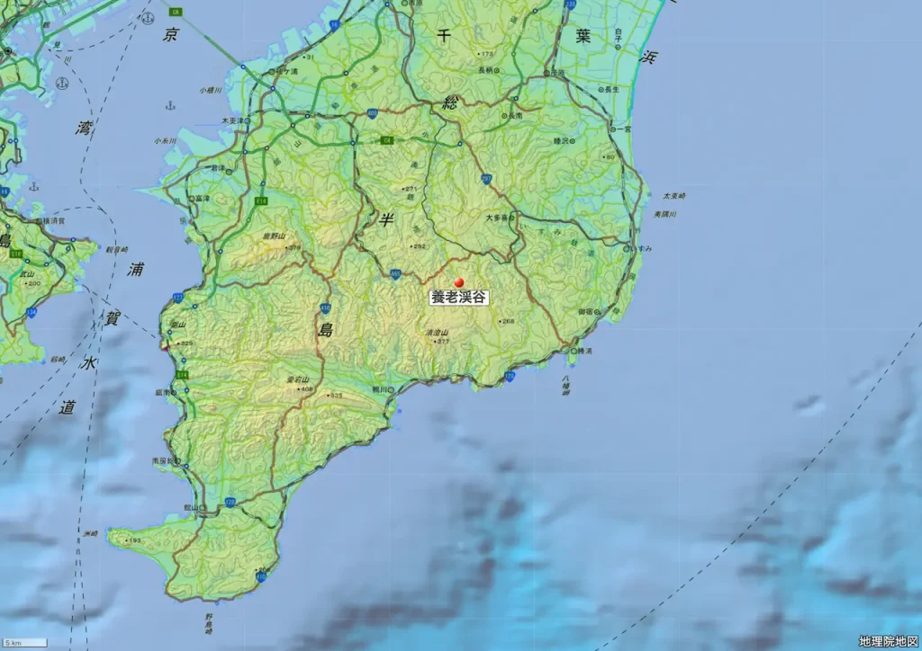 千葉県養老渓谷の位置