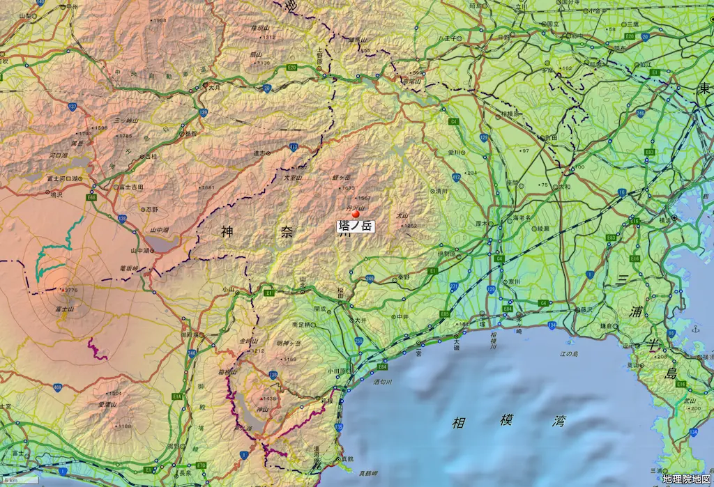 神奈川県塔ノ岳の位置