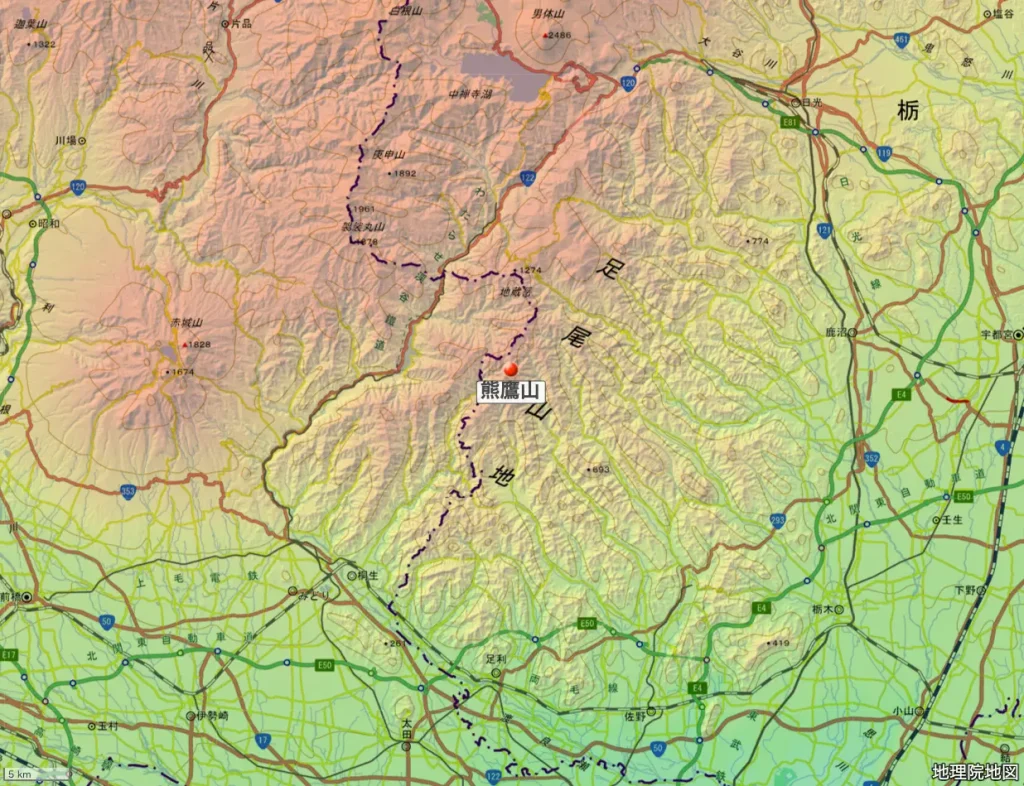 栃木県熊鷹山の位置