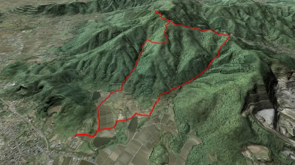 茨城県宝篋山の登山コース3D図