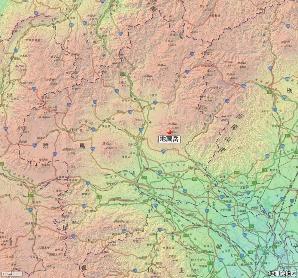 群馬県地蔵岳の位置