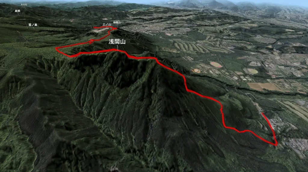 群馬県水沢山の登山コース3D図