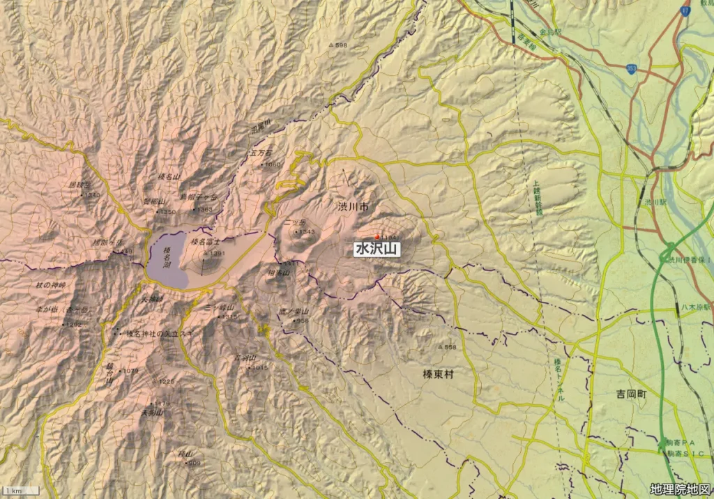 群馬県水沢山の位置