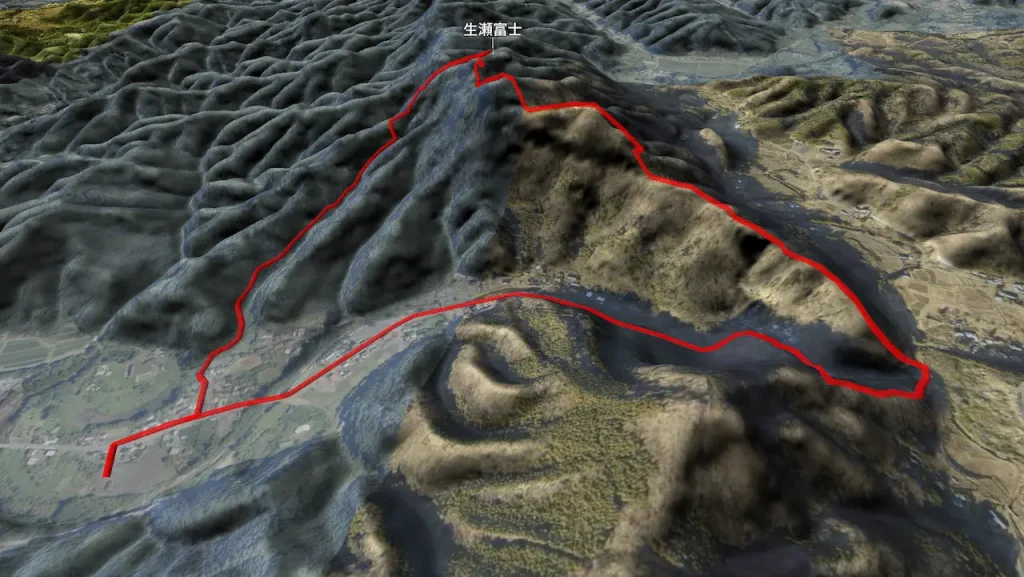 茨城県生瀬富士の登山コース3D図