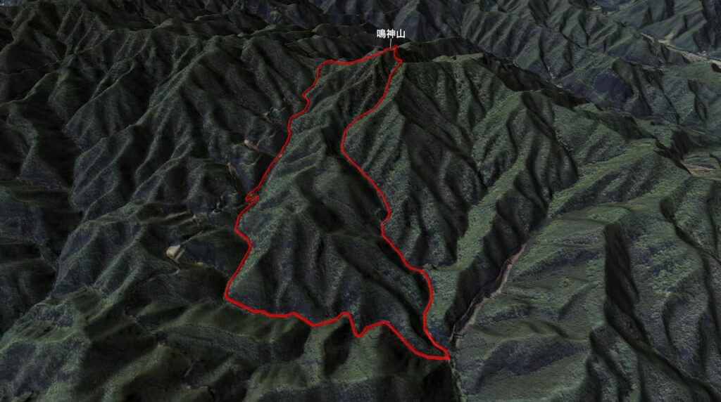 群馬県鳴神山の登山コース3D図