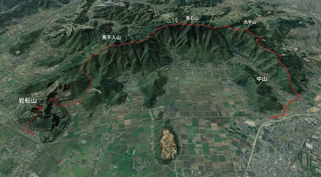 栃木県大平山・晃石山の登山コース3D図