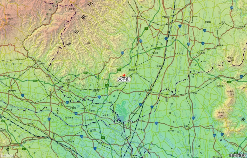 栃木県太平山の位置