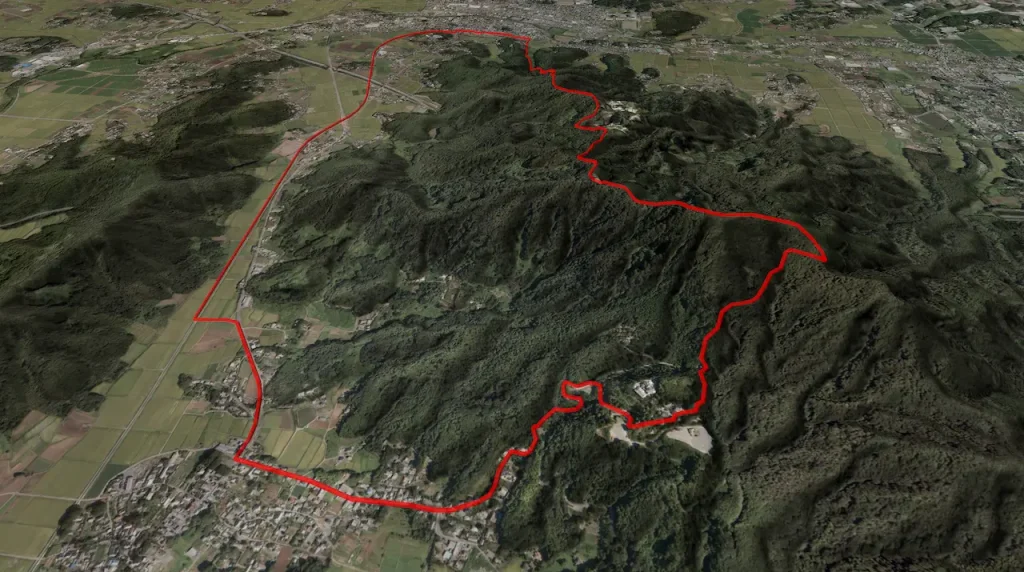 茨城県御嶽山_雨引山の登山コース3D図