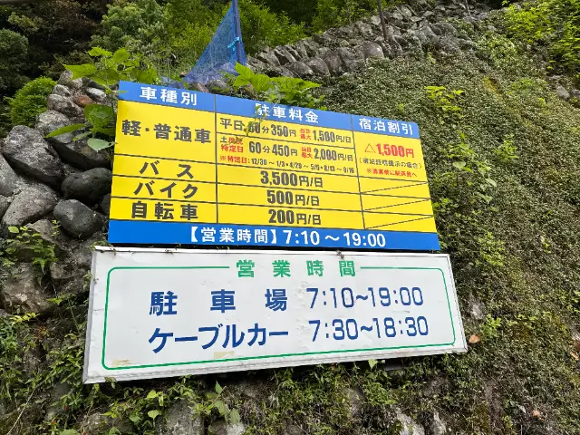 御岳登山鉄道 滝本駅駐車場 案内板