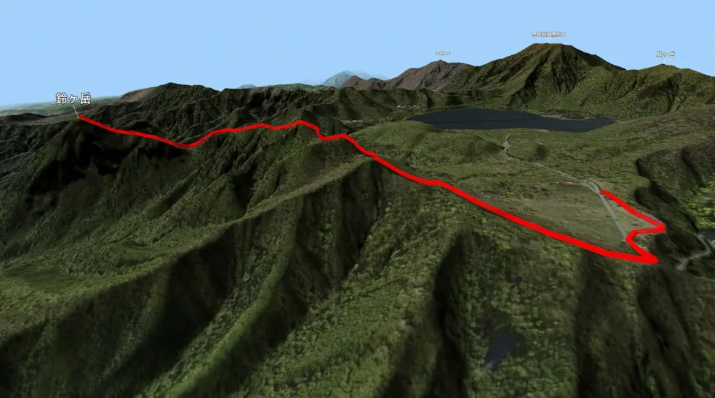 群馬県鈴ヶ岳の登山コース3D図