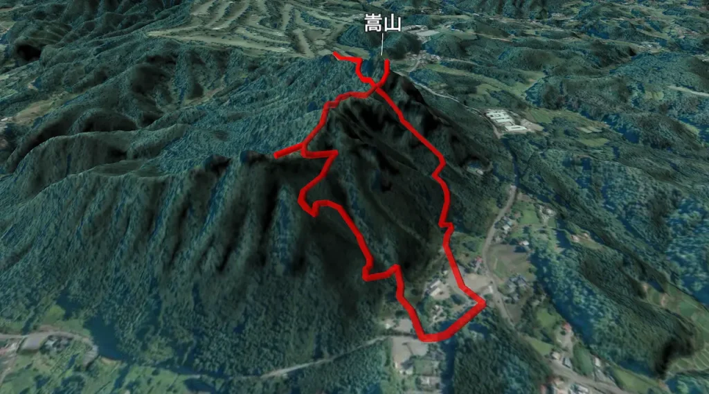 群馬県嵩山の登山コース3D図