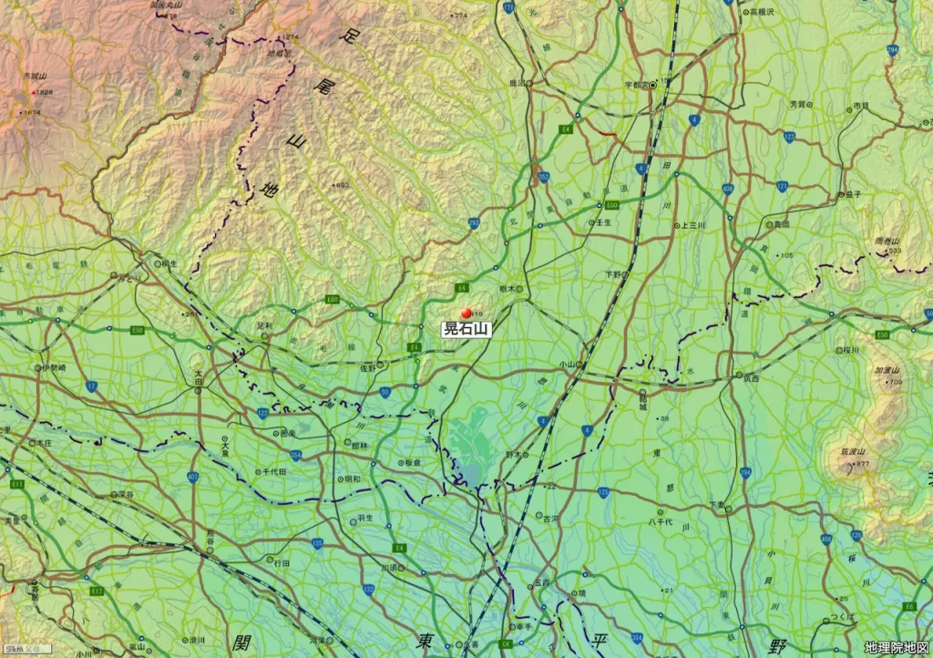 栃木県晃石山の位置