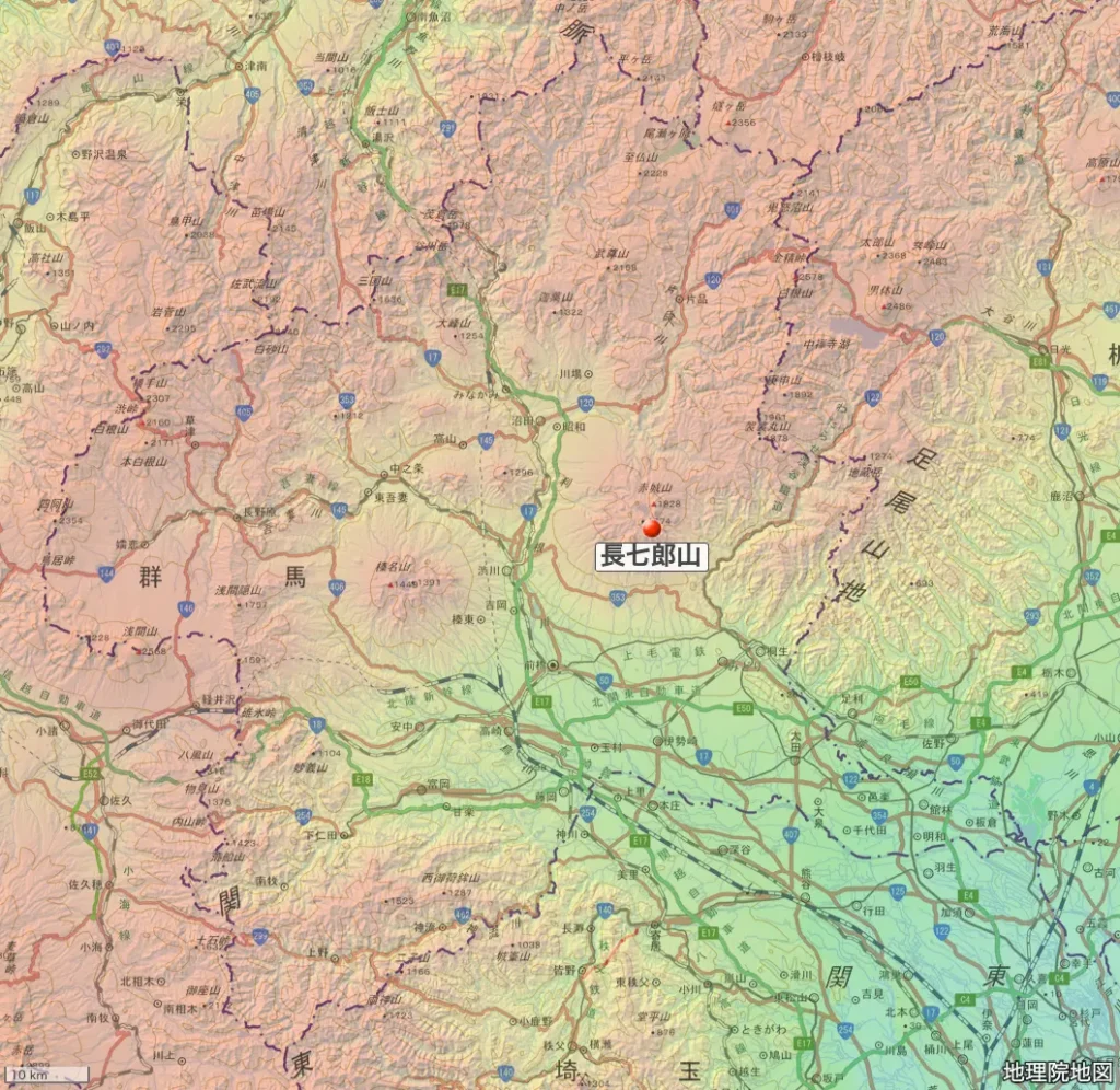 群馬県長七郎山の位置