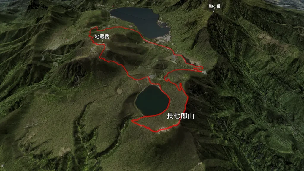 群馬県の長七郎山・地蔵岳の登山コース3D図