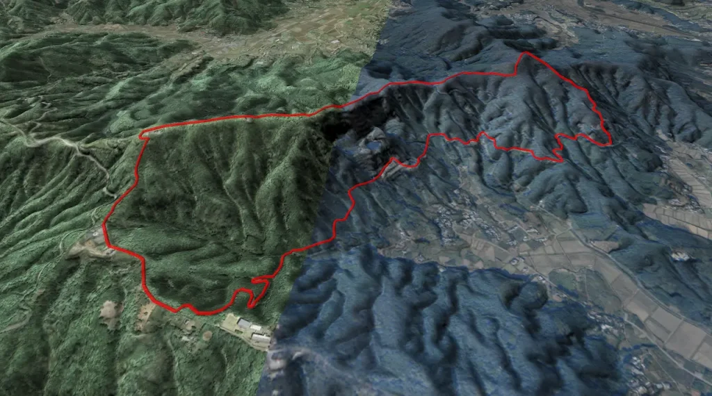 茨城県雪入山_浅間山の登山コース3D図