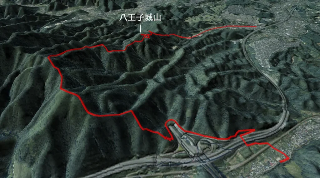 東京都_八王子城山の登山コース3D図