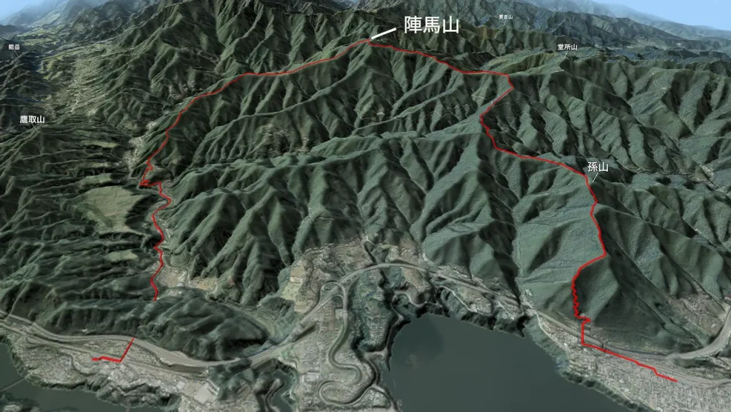 東京都_陣馬山の登山コース3D図