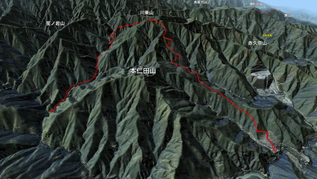 東京都_川苔山の登山コース3D図